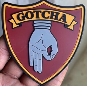 Red Gotcha Shield PVC Patch, 3.5 in, Hook and Loop
